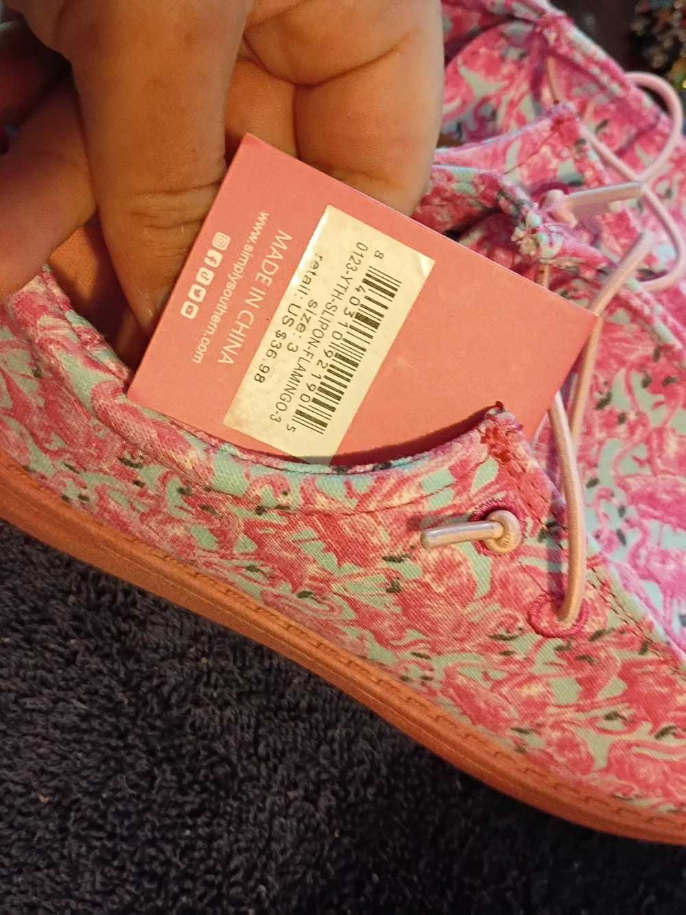 NWT Simply Southern Flamingo Canvas Loafers / Slip-On Shoes Size 3